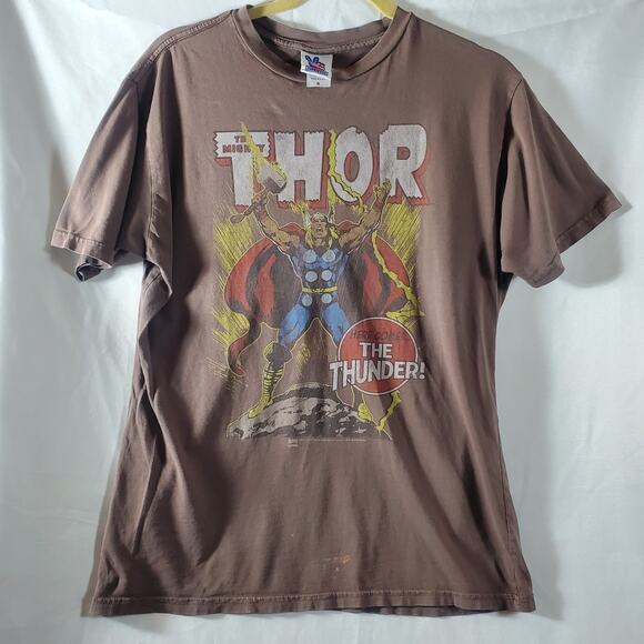 Vintage Thor T-Shirt Junk Food Men’s Small Marvel Hero Graphic Brown Distressed - Picture 1 of 10